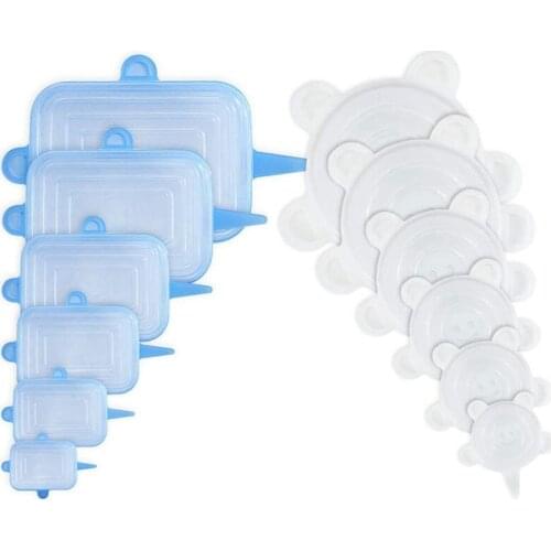 12 Pack Round + Rectangle,Silicone Stretch Lids Reusable, Food Storage Silicone Lids Cover for Container Bowl,Pots,Cups