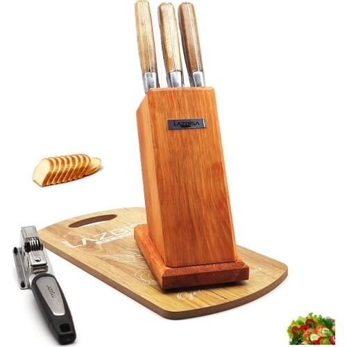 Lazbisa Lazoğlu Sürmene 8-Piece Kitchen Knife Set Sharpener Cutting Board Billet Meat Bread Vegetable Fruit Knife