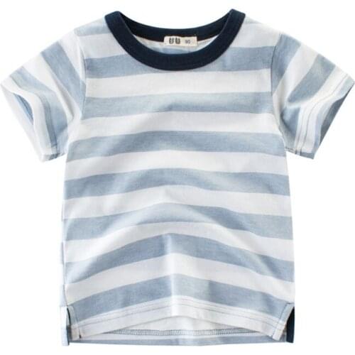 2019 New Fashion Baby Boys Cotton Kids T Shirts Red Blue Stripe Tees Childrens Summer Clothes Boys Girls Tops T-shirt