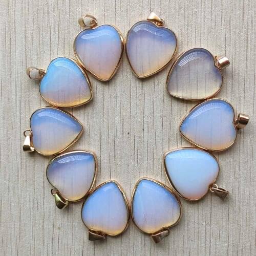 Wholesale 10pcs/lot New fashion good quality opal stone golden side heart charms pendants 25mm for jewelry making free shipping
