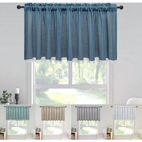 Thicken Short Curtains Solid Color Window Panel Sheer with Tassels Washable Polyester Glass Door Short Curtains Home Decor