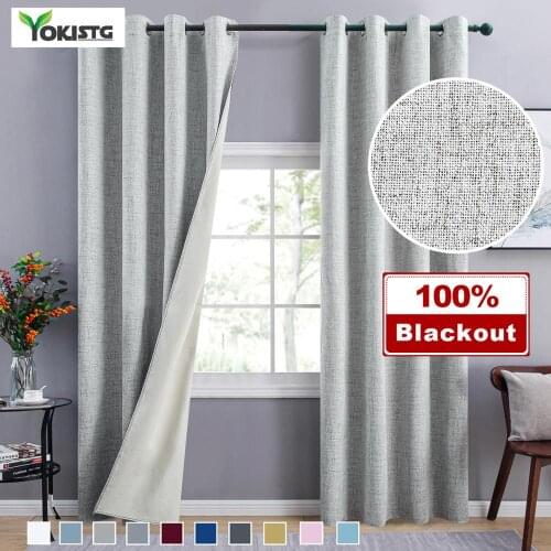 YokiSTG Solid Color Linen 100% Blackout Curtains for Lving Room Thickening Soundproof Curtains for bedroom Window Drapes