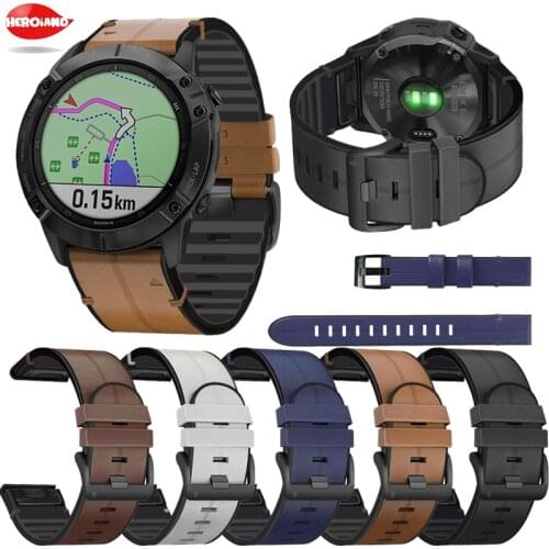 22 26mm Watch Strap For Garmin Fenix 6 6X Pro 5 5X Plus 3HR 935 945 S60 Genuine Leather Band Silicone Bracelet Wristband Pемешок