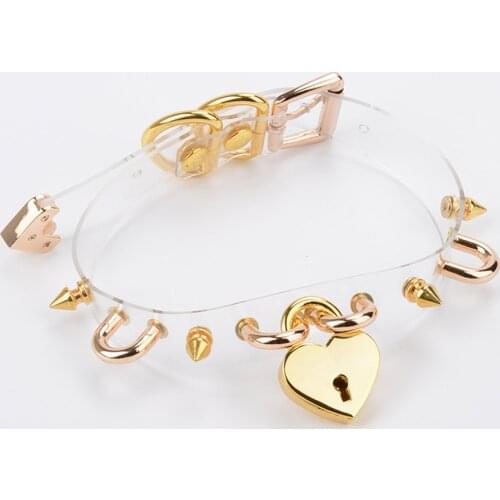 Hand Crafted Cute Kawaii Padlock Key Clear Choker Heart Lock Spiked Studded PVC Collar Transparent Golden Necklace