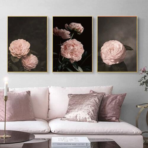Self-adhesive Wall Stickers Pink Flower Poster Rose Photography peony Natural Botanical Wall Picture For Living Home Room Decor