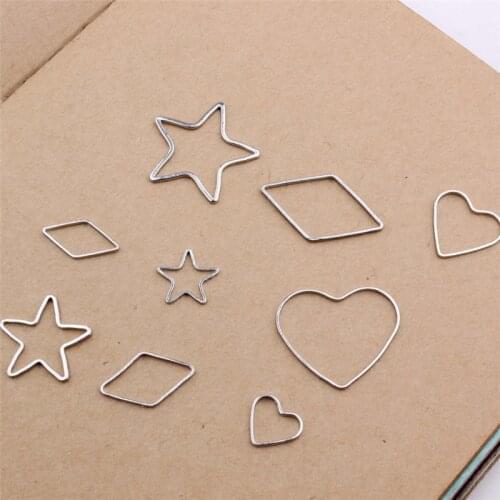 Sliver quadrilateral heart shape star copper diy jewelry accessories simple geometric figure hollow earrings pendant fitting