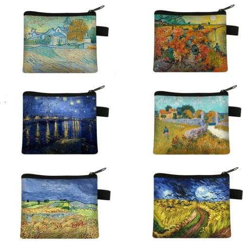 Starry night/Red Vineyard /Crows in the wheat field /Van Gogh Vintage Oil Painting Wallet Earphone Card Bag Ladies Lipstick Bags