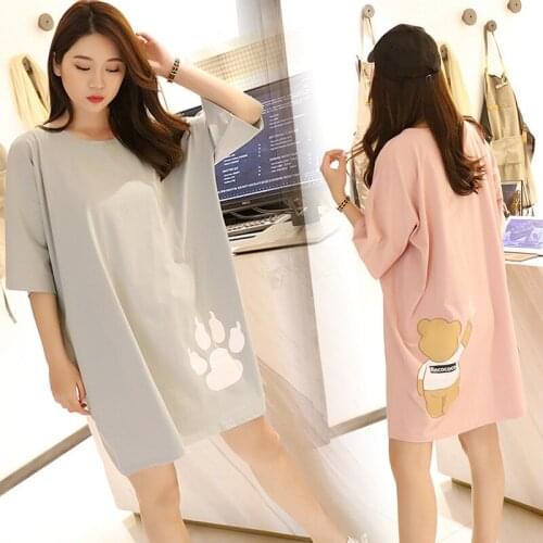 Loose Plus Size Printed Cotton Dress Summer Maternity Dress Short Sleeve Nightdress Female Sleepwear Home Service Suit Пижама