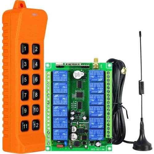 Universal DC 12V 24V 36V 48V 10A 12CH Remote Control Switches Receiver Transmitters 433mhz/315mhz crane power switch