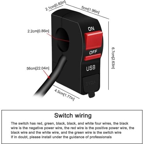 USB Charging Switch Blue Light DC12V Plastic LED lamp Motorcycle 5V2AUSB