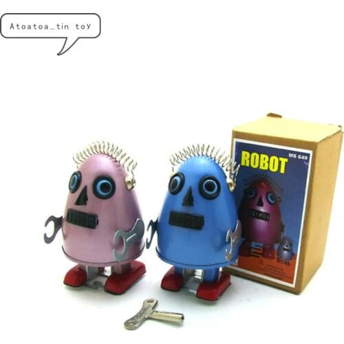 Vintage Retro Egg Shaped Robot Tin toy Classic Clockwork Mechanical Wind Up Robot Tin Toy For Adult Kids Collectible Gift