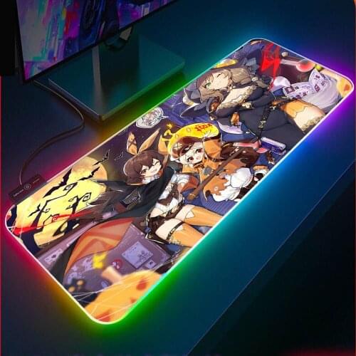 XGZ Genshin Impact Game Room Accessories RGB Anti-skid Pad LED Mousepad with Backlight Anime Keyboard PC Players Gaming Desk XXL