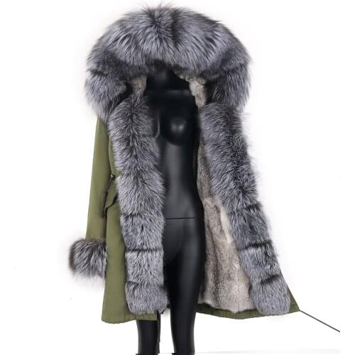 2021 Winter Jacket Women Long Parka Real Rabbit Fur Coat 7XL Waterproof Natural Raccoon Fox Fur Collar Hood Warm Streetwear