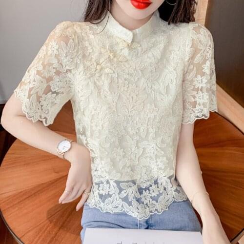 2021 chinese lace qipao tops women camisa chinese style mujer pattern cheongsam shirt chinese traditional mandarin collar blouse