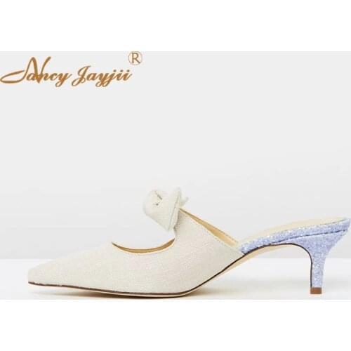 Female Women Shoes Adult Slippers Butterfly-knot Flock Solid High Square heels Outside Casual Fashion Leisure Nancyjayjii 2019