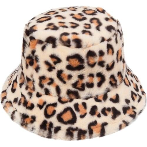 Women Winter Warm Bucket Hats Leopard Cow Print Pattern Soft Fashion Buckets Caps For Women Female Fisherman Hat New