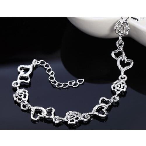 New Beautiful romantic heart flowers 925 sterling silver Bracelet for woman fashion fine jewelry Wedding party Best friend gifts