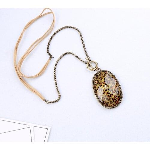 Bohemian Leopard Grain Design Resin Big Pendant Necklaces For Women Vintage Gold Color Fashion Jewelry Wholesale