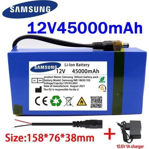 100% New Portable 12v 45000mAh Lithium-ion Battery pack DC 12.6V 45Ah battery With EU Plug+12.6V1A charger+DC bus head wire