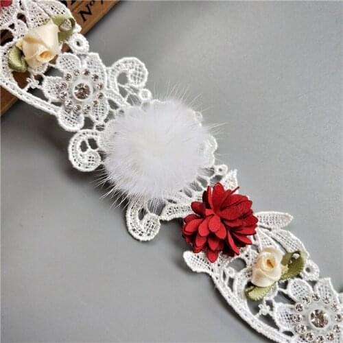 1yd Pompom Colorful Flower Diamond Embroidered Lace Trim Ribbon Fabric Handmade Sewing Supplies Craft For Costume Decoration
