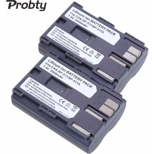 2Pcs PROBTY 7.4v 2500mAh BP-511 BP511a BP 511a Battery For Canon G6 G5 G3 G2 G1 EOS 300D 50D 40D 30D 20D 5D MV300i Camera