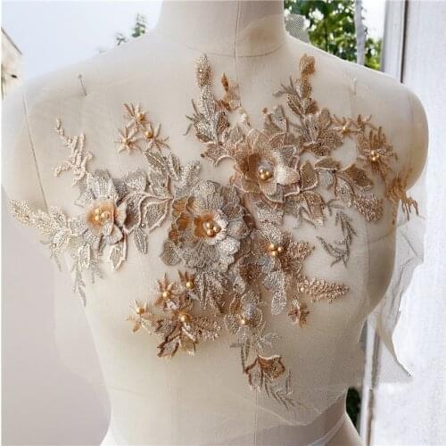 3D beaded hot diamond embroidery lace applique dress diy special clothing accessory