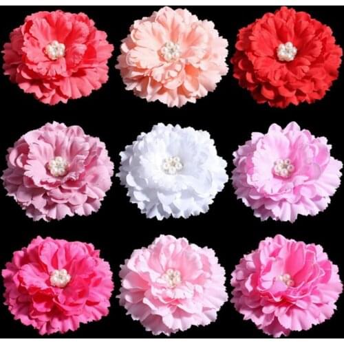 50pcs/lot 11CM 20 Colors Hair Clips Chic Shabby Artificial Shaped Fabric Hair Flowers With Decorative Button For Craft Headband