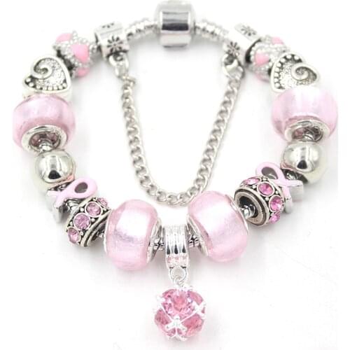 New Arrival Pink Ball Bead Bracelet Women Jewelry Breast Cancer Awareness Pink Ribbon Bracelet for Women Gift Bijoux Pulsera