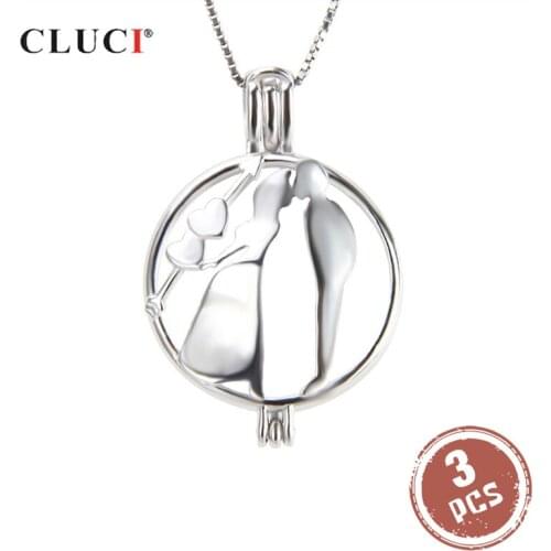 CLUCI 3pcs 925 Sterling Silver Romantic Valentines Gift Cage Pendant Charms Women Fine Jewelry Silver 925 Pearl Locket SC185SB