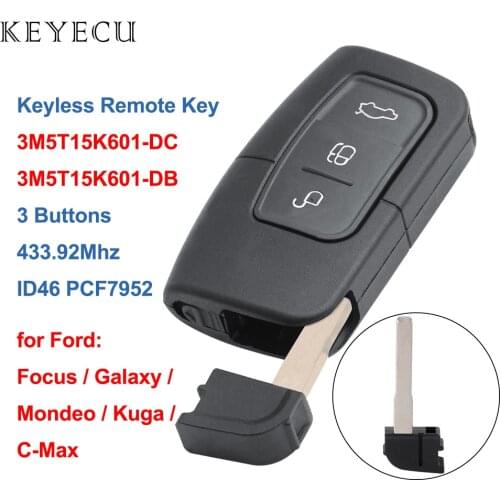 Keyecu 3M5T15K601-DC/DB Keyless Go Smart Remote Key for Ford C-Max Focus MK2 Kuga Mondeo Galaxy 433.92Mhz ID46 PCF7952​ Chip