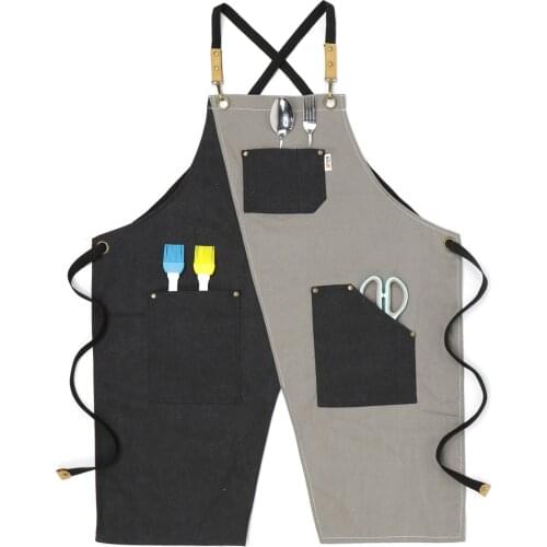 Classic Retro Apron 16oz Washed Canvas Two-color Stitching Work Apron Adjustable Shoulder Straps