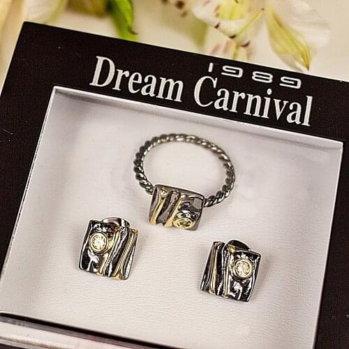 DreamCarnival1989 New Arrive Geometric Square Ring + Earrings Set For Women Zircon Hot Pick Dating Party Girls Jewelry WE3961S2