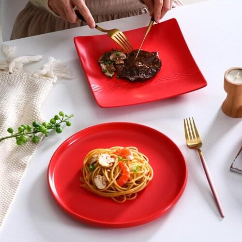 Creative color glazed ceramic cutlery hotel snack pan Western restaurant pasta steak plate home baking dishes