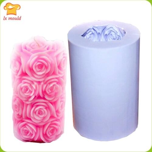 LXYY 3D Cylindrical Rose Flower Silicone Moulds Style Shape Chocolate Cake Baking Molds Candle Plaster Aroma Diffuser Mould
