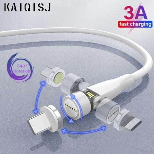 KAIQISJ 540 Rotate 3A Magnetic Cable Micro USB Type C Cable Magnet Fast Charger For iPhone Huawei Xiaomi iPhone Data Cord 1M 2M