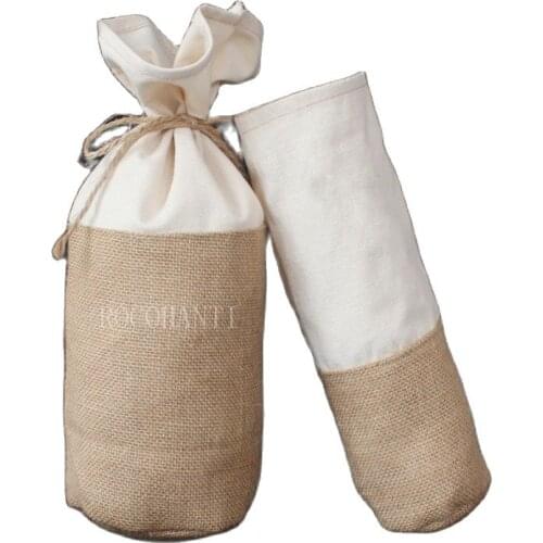 Small round bottom grain sacks rice jute bag cotton jute fabric bag drawstring gift packaging bag customized logo printing