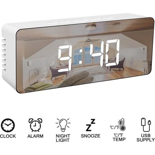Multifunction Art Digital Wall Clock Wake Up Light Modern Mirrored Electronic Snooze Alarm Clock