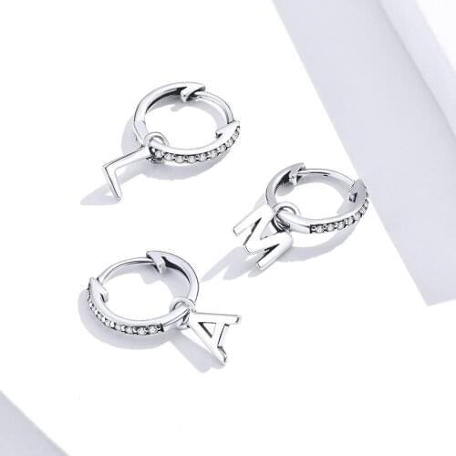 Fashion Minimalist Silver Alphabet L M A Pendant CZ Earrings European And American Silver Ornament Gift For Women And Girls