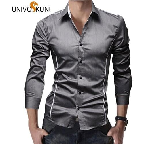 UNIVOS KUNI Men Striped Shirt Long Sleeve Fashion Spring Dress Camisa Social Shirt Slim Fit Mens Formal Shirts Plus Size Q5113