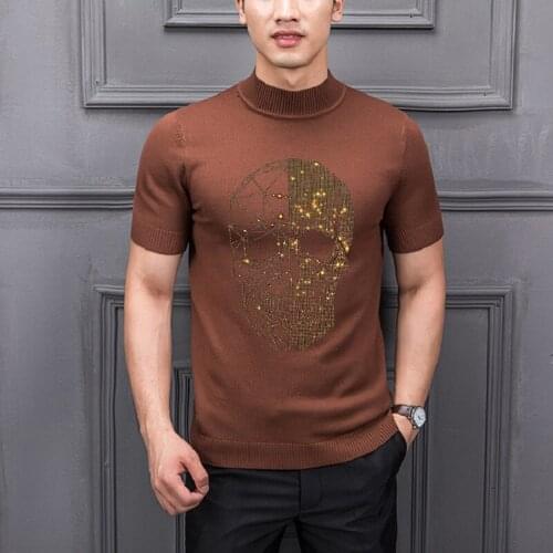 Chinas Highest Quality Male Knitting Skull Drilling Top Perfect Sweat Hot Sale Sweater Half-Sleeved Mens Comfort Pullover