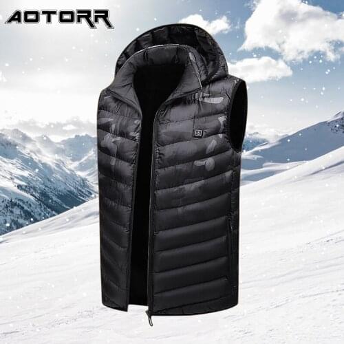 2021 New Mens Fashion Stand Collar Heating Vest Camo Hooded Coat Winter Thicken Jackets Men Casual Heated Waistcoat Parka