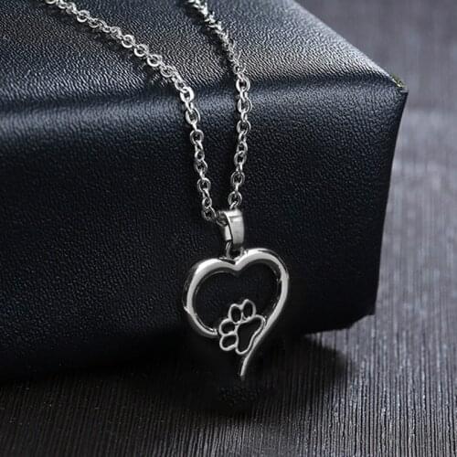 Pet Dog Paw Heart-shaped Necklace Female Hollow Love Enamel Paw Footprint Necklace Necklace Fashion Jewelry Gift