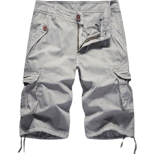 Causal Shorts Men Summer Cargo Shorts Men Cotton Fashion Military Straight Solid Knee Length Sweatpants Man Plus Size Shorts