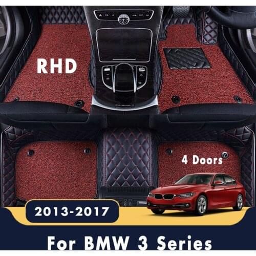 RHD Car Floor Mats Carpets For BMW 3 Series 4 Doors 2017 2016 2015 2014 2013 Custom Double Layer Wire Loop Interior Leather Rugs