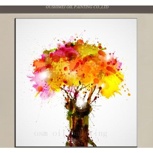 Hand Painted Modern Watercolor Autumn Flower Tree Oil Painting on Canvas Handmade Home Wall Artwork Decorative Fall Landscape