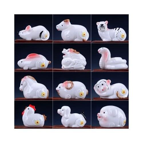 Zodiac small color pottery and porcelain zodiac setting pieces feng shui rat ox tiger sculpture statues Home