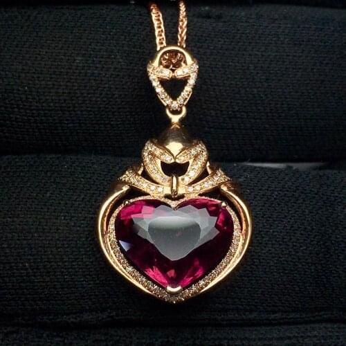Tourmaline Pendant Fine Jewelry Real 18 K Gold 100% Natural Rubi Tourmaline 4.85ct Gemstones Diamond Pendant Necklace