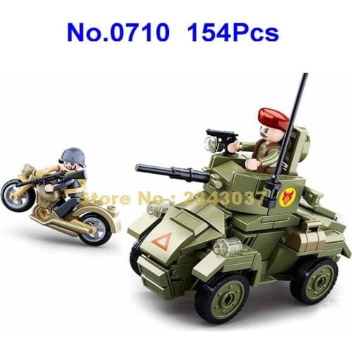 0710 154pcs Military World War Ii Humber Mk2 Armored Vehicle Ww2 Motorcycle Building Blocks Toy