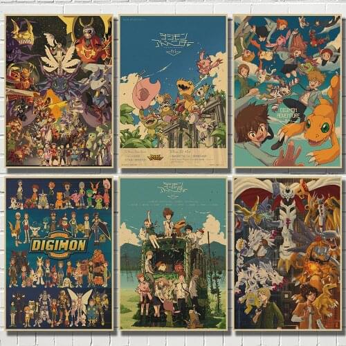WTQ Japan Classic Movie Anime Digimon Canvas Painting Retro Poster Wall Decor Poster Wall Art Picture Room Decor Home Decor