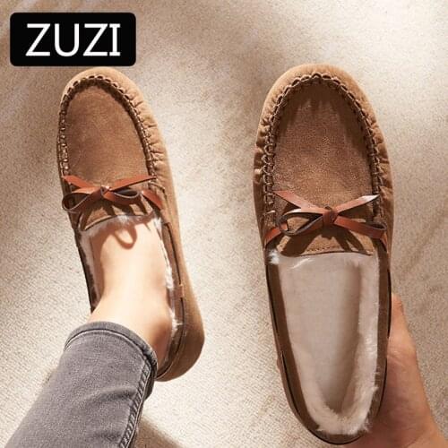 2021 Shoes Women Winter Warm Flock Flat Shoes Casual Loafers Slip on Womens Flats Plush Shoes Moccasins Lady